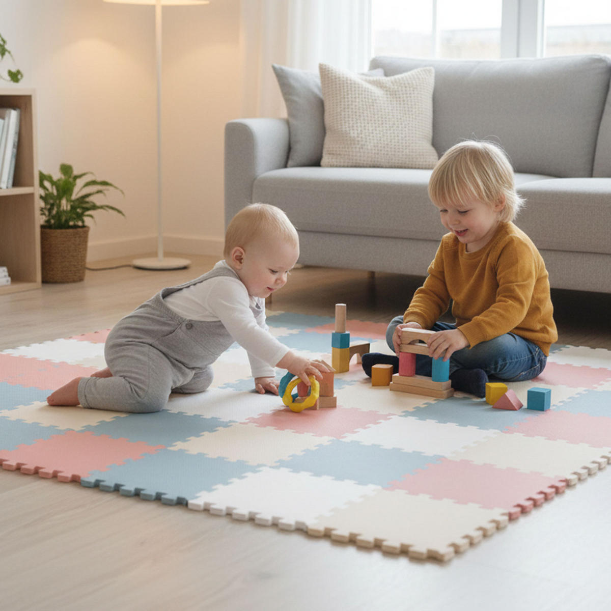 SPIELMATTE ab Null - 360/120/1 cm Puzzlematte Rosa/Beige/Weiß/Graublau - Multicolor, Kunststoff (30/30cm) - Littletom