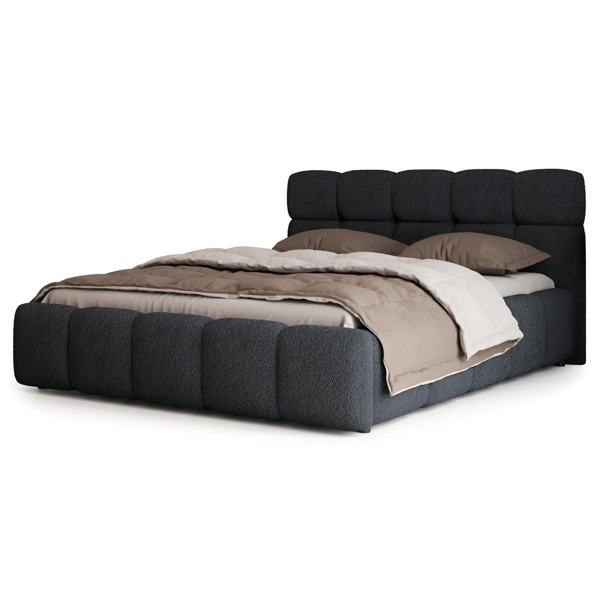 POLSTERBETT FARU Q 180x200 cm mit Bettkästen - Schwarz - Schwarz, Holz (180/200cm) - MASSENO