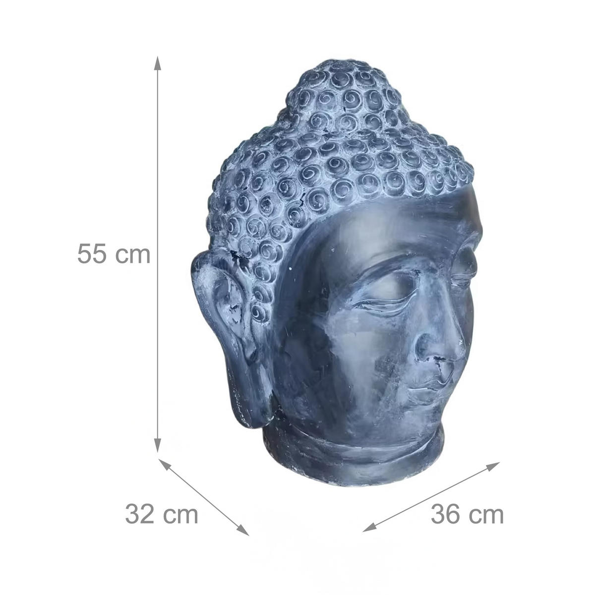 BUDDHA-KOPF - Anthrazit, Kunststoff (36/55/32cm) - Relaxdays