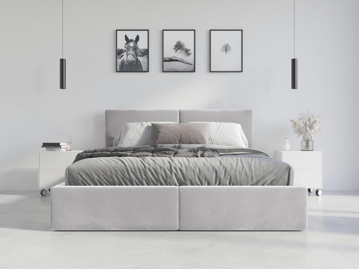 POLSTERBETT Hilton mit Stauraum - Hellgrau, Textil (120/200cm) - Interbeds