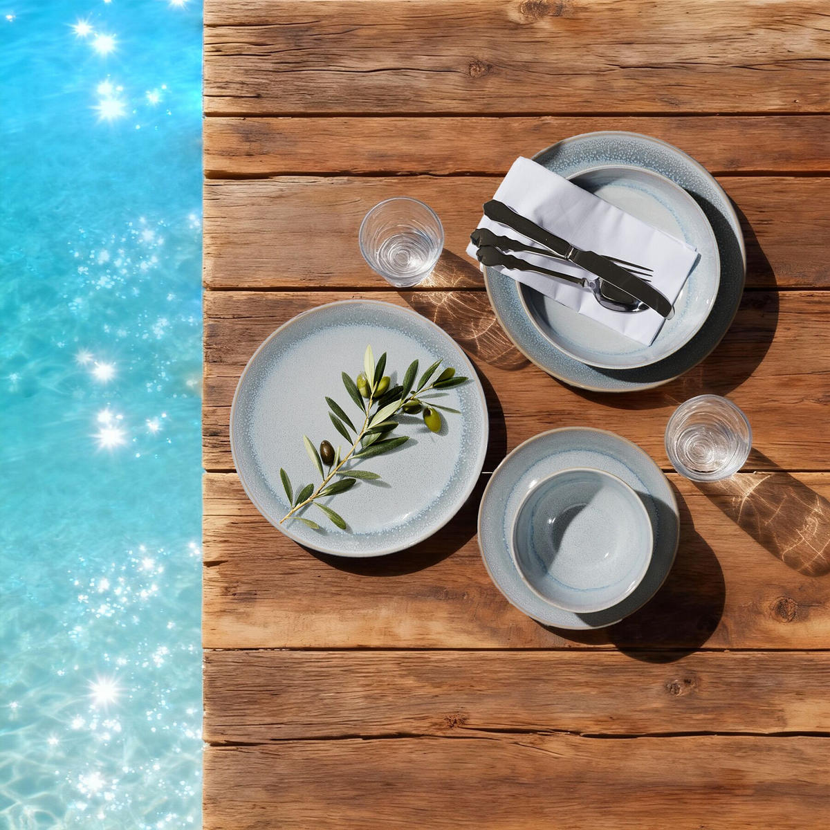 TAFELSERVICE Mare, ineinander stapelbar, Sand - Sandfarben, Keramik (26.5/2.5/26.5cm) - tectake