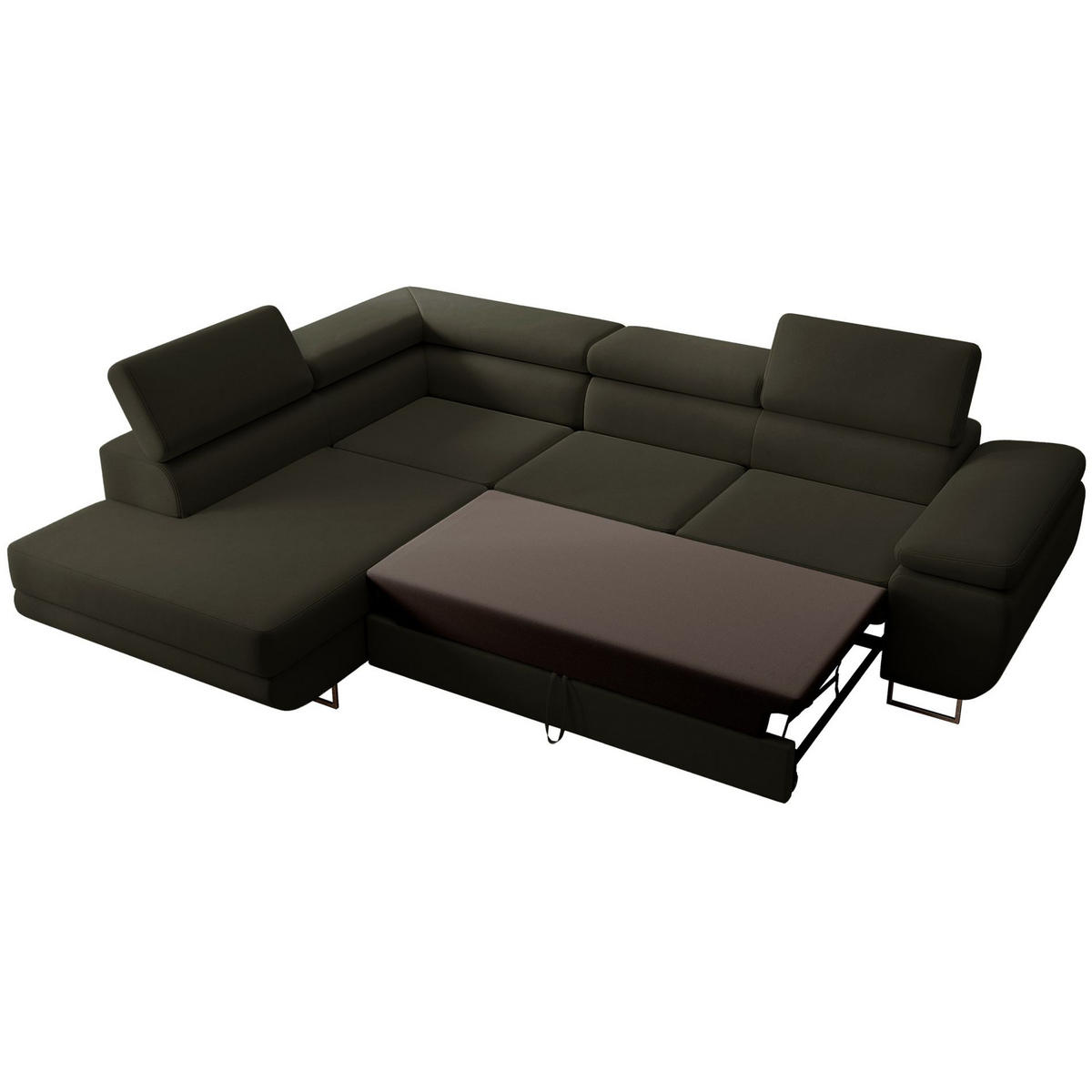 ECKSOFA Stevil Olivgrün Velours - Silberfarben/Olivgrün, Textil/Metall (275/203cm) - Selsey