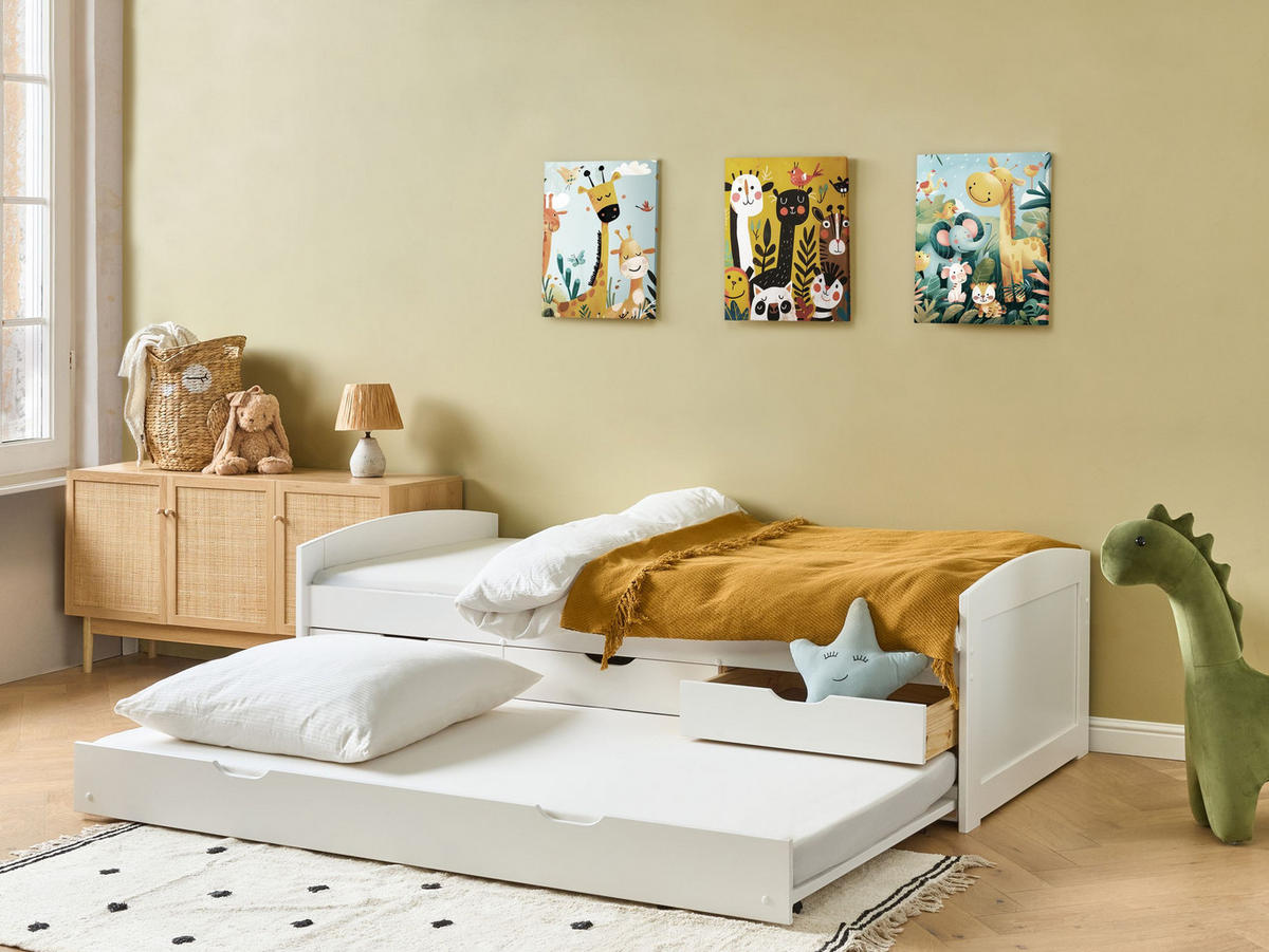 AUSZIEHBETT 90x200 cm Weiß Petiville - Weiß, Holz (90/200cm) - Beliani
