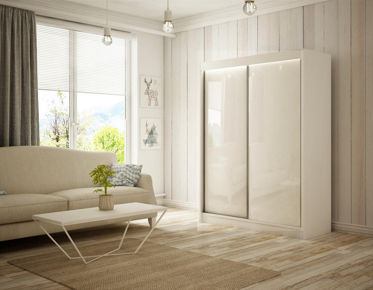 SCHIEBETÜRENSCHRANK TIPI II - Weiß, Holzwerkstoff (120/215/61cm) - Meblini