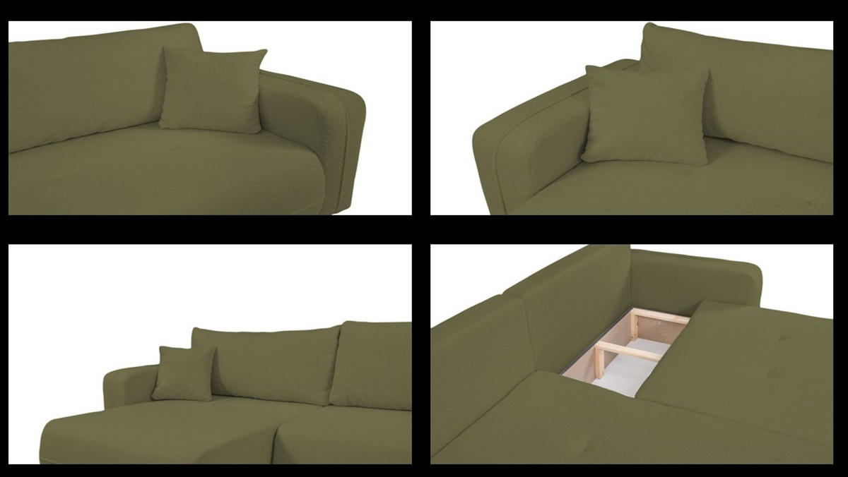 ECKSOFA Oreo L-Form Mit Bettkasten Und Schlaffunktion Quelle-Stoff Olive Links - Olivgrün, Holz (143/247cm) - Kaiser Möbel
