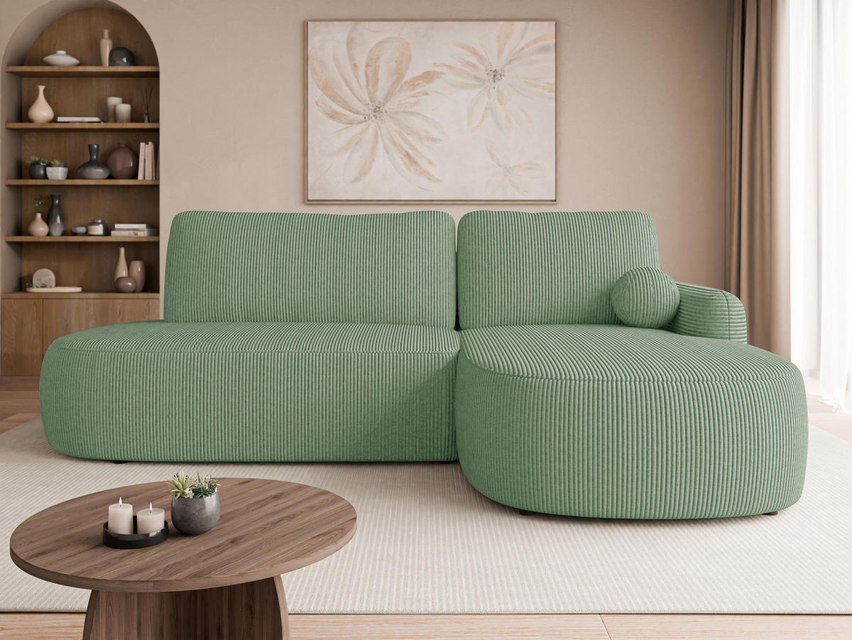 ECKSOFA Loridu O Cord, Seite: Rechts - Schwarz/Mintgrün, Holz/Kunststoff (274/174cm) - MIRJAN24