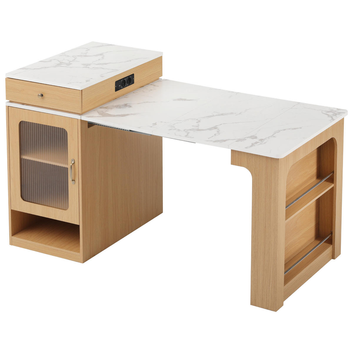 ESSTISCHE mit Rollen, Bartisch mit Steckdosenleisten, Natur - Naturfarben, Holz/Holzwerkstoff (71/80/92cm) - KOMHTOM