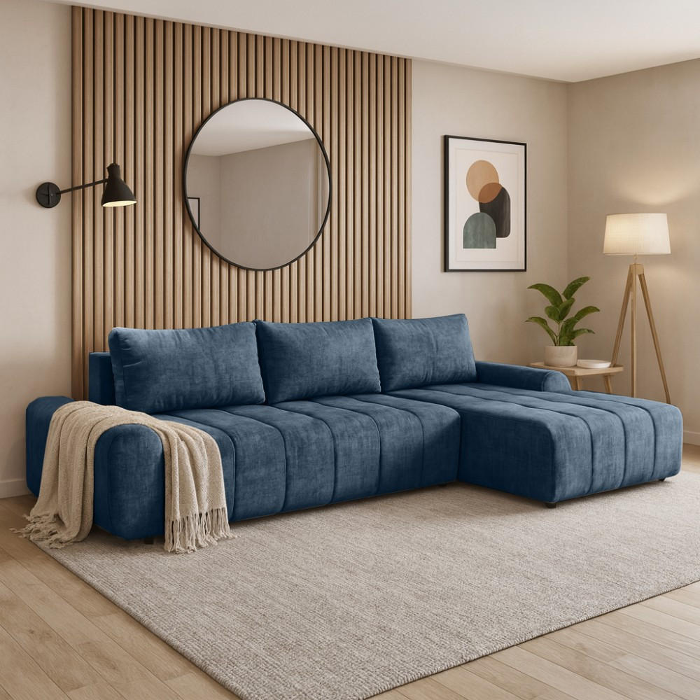 ECKSCHLAFSOFA Costa L Dunkelblau rechts - Schwarz/Dunkelblau, Kunststoff/Textil (290/169cm) - Beautysofa