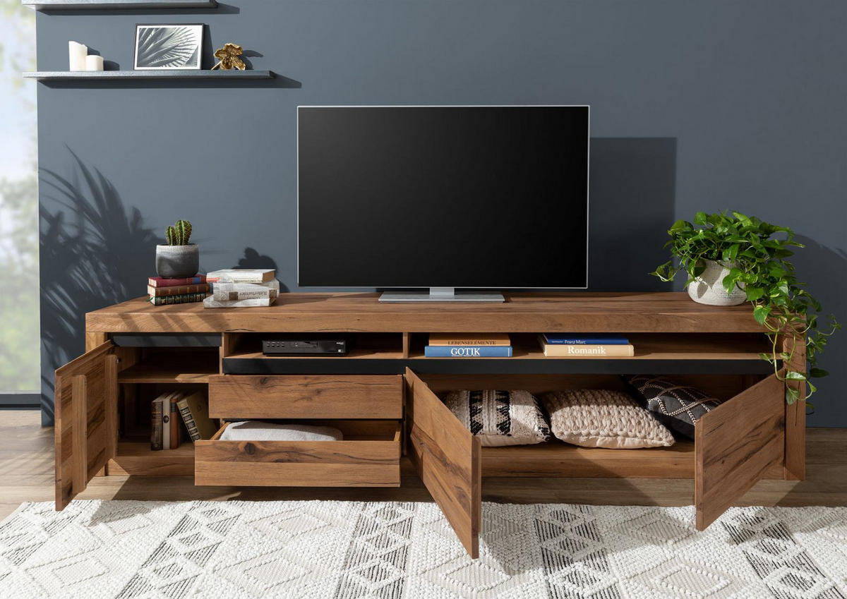 TV-BOARD Wild-/Zerreiche 260x50x60 tabacco brown geölt MONTREUX #241 - Braun, Holz (50/60/260cm) - Massivmoebel24