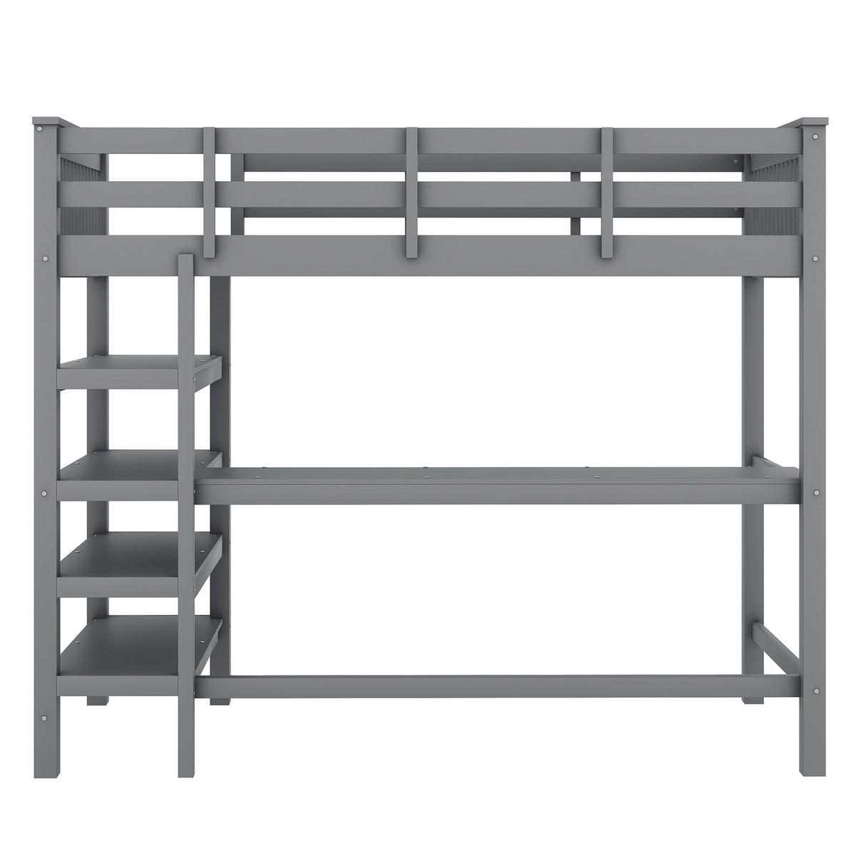 HOCHBETT 90x200cm Grau Kinderhochbett Ablagefächer Schreibtisch - Grau, Holz (90/200cm) - FLIEKS