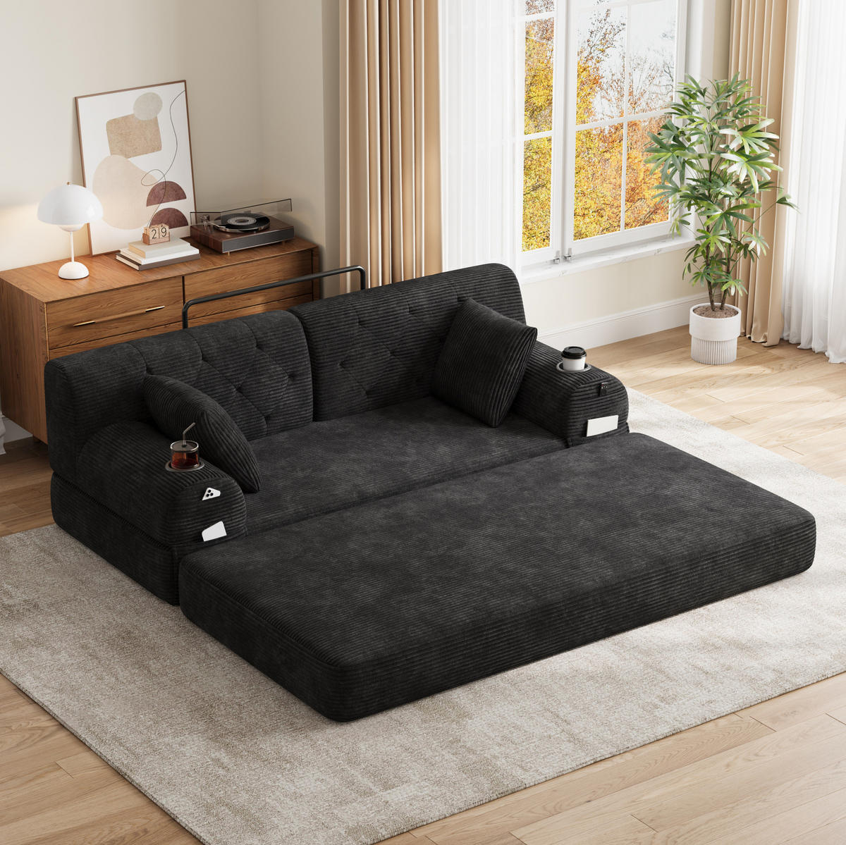 SCHLAFSOFA mit hoher Rückenlehne 168 x 80 x 81 cm Schwarz - Schwarz, Kunststoff (80/81/168cm) - Meubliv