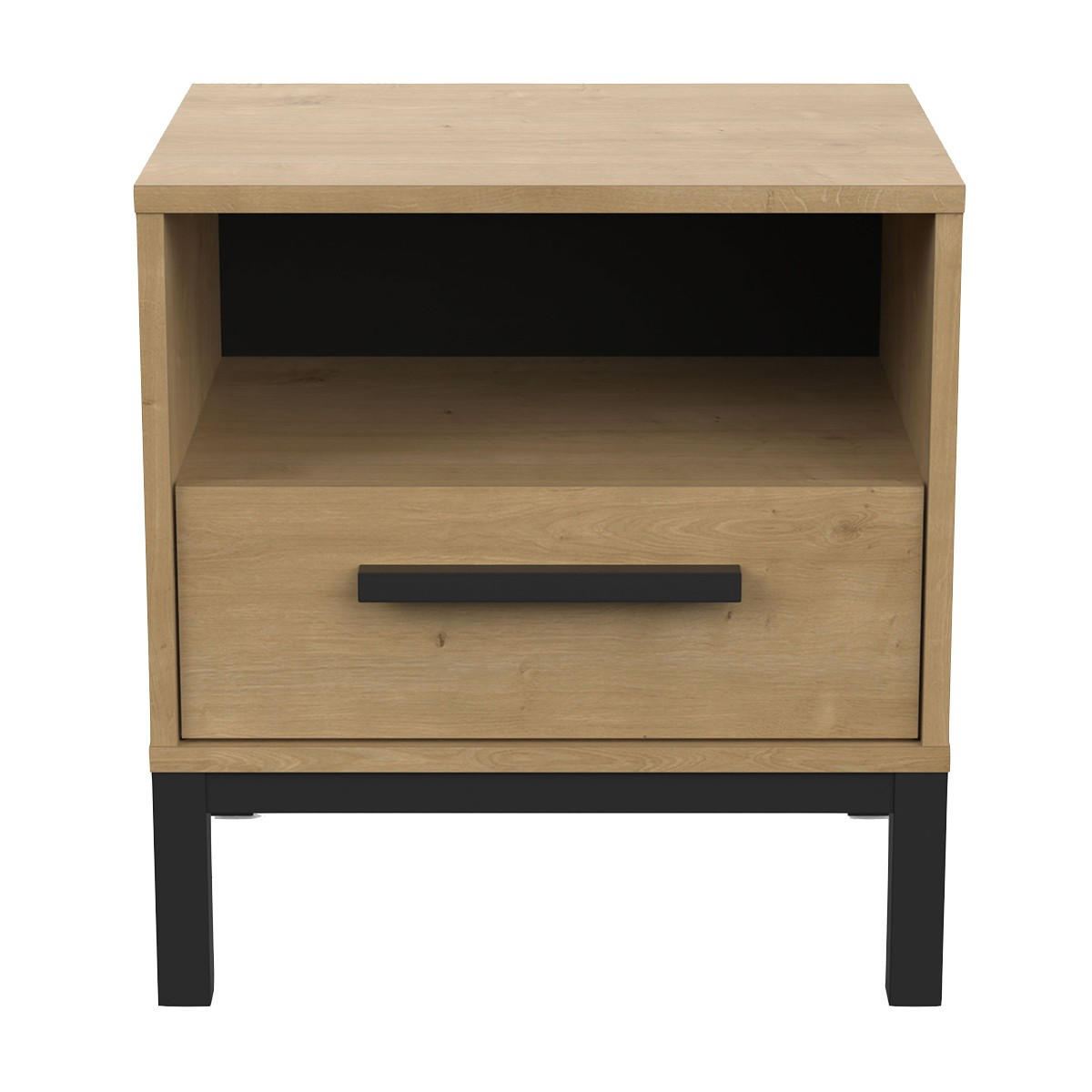 NACHTTISCH mit 1 Schublade und 1 Nische, Dekor Eiche und Mattschwarz Craft - L44,6 cm - Beige, Holz (35.6/47.4/44.6cm) - Demeyere