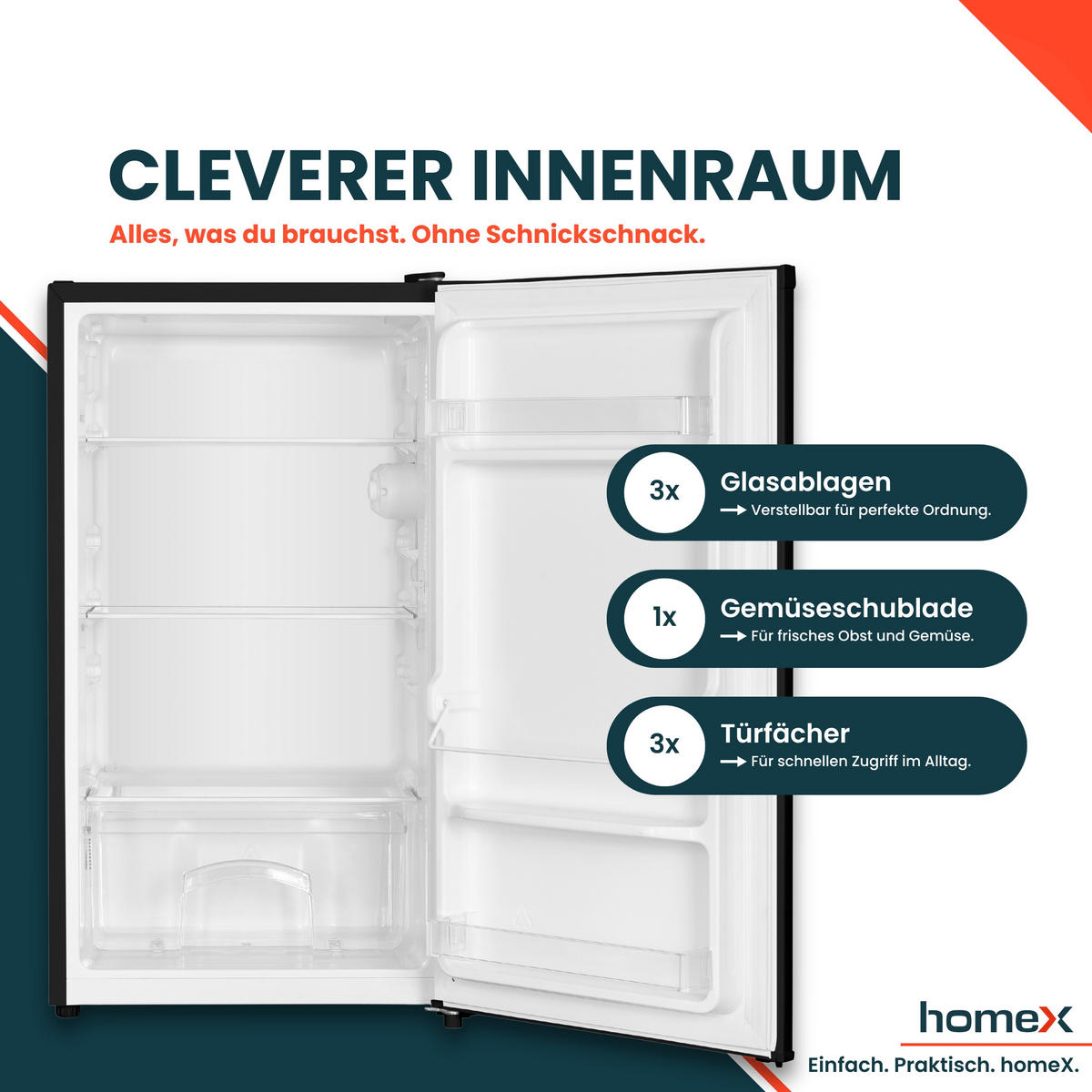 KÜHLSCHRANK CS0881-B ohne Gefrierfach klein - 90L Nutzinhalt, freistehend, kompakt, schwarz - Schwarz, Glas/Kunststoff (47.5/85/44.5cm) - homeX