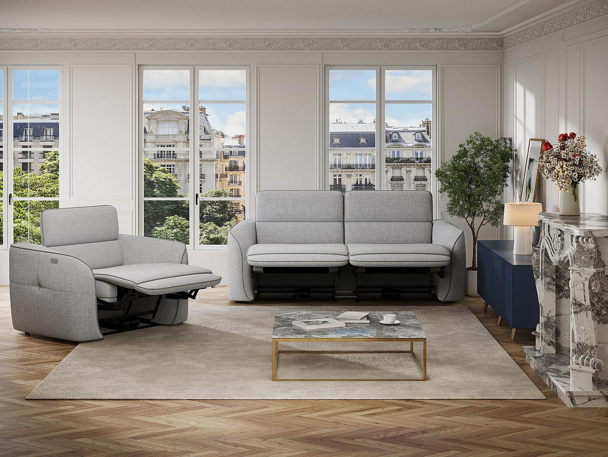 RELAXSESSEL elektrisch - melierter Stoff - Hellgrau - OZARTO - Hellgrau, Textil (121/77/107cm) - Vente-Unique