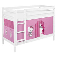 ETAGENBETT JELLE 90x200 cm Hello Kitty rosa - Hochbett - inkl. Vorhang und 2 Lattenrosten - Weiß, Holz - Lilokids