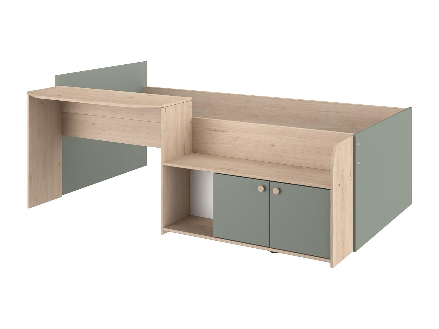 BETTKOMBINATION - 136cm x 203cm - Holzspan - mandelgrün, naturfarben hell - MIVONA - Grün, Holz (203/136cm) - Vente-Unique