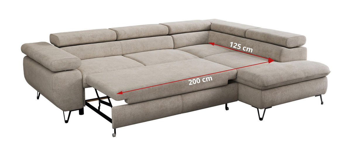 ECKSOFA PEDRO L Beige Struktur - Links Seite - Beige/Schwarz, Textil/Metall (208/273cm) - MKS
