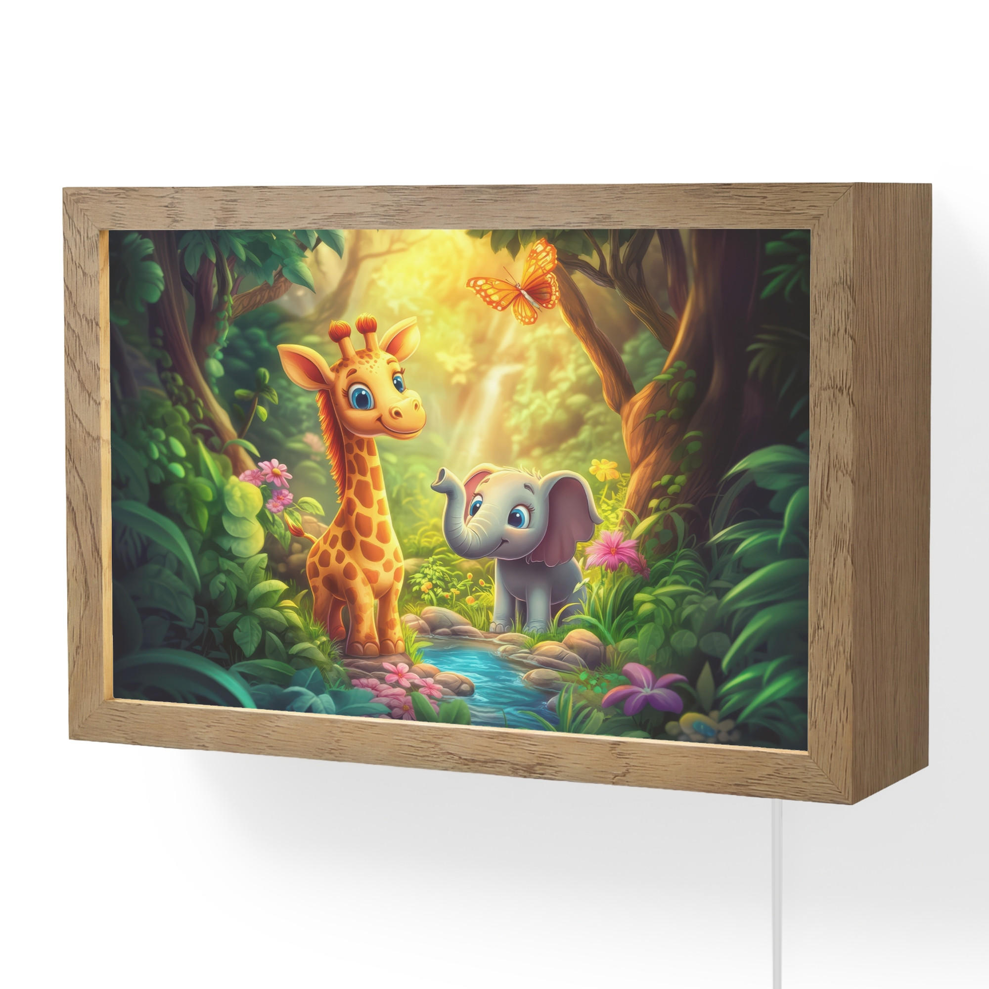 WANDLEUCHTE Giraffe - Elefant - Blumen - Dschungel 30x20 cm - Grün, Holzwerkstoff (30/20/8cm) - OnlyWow