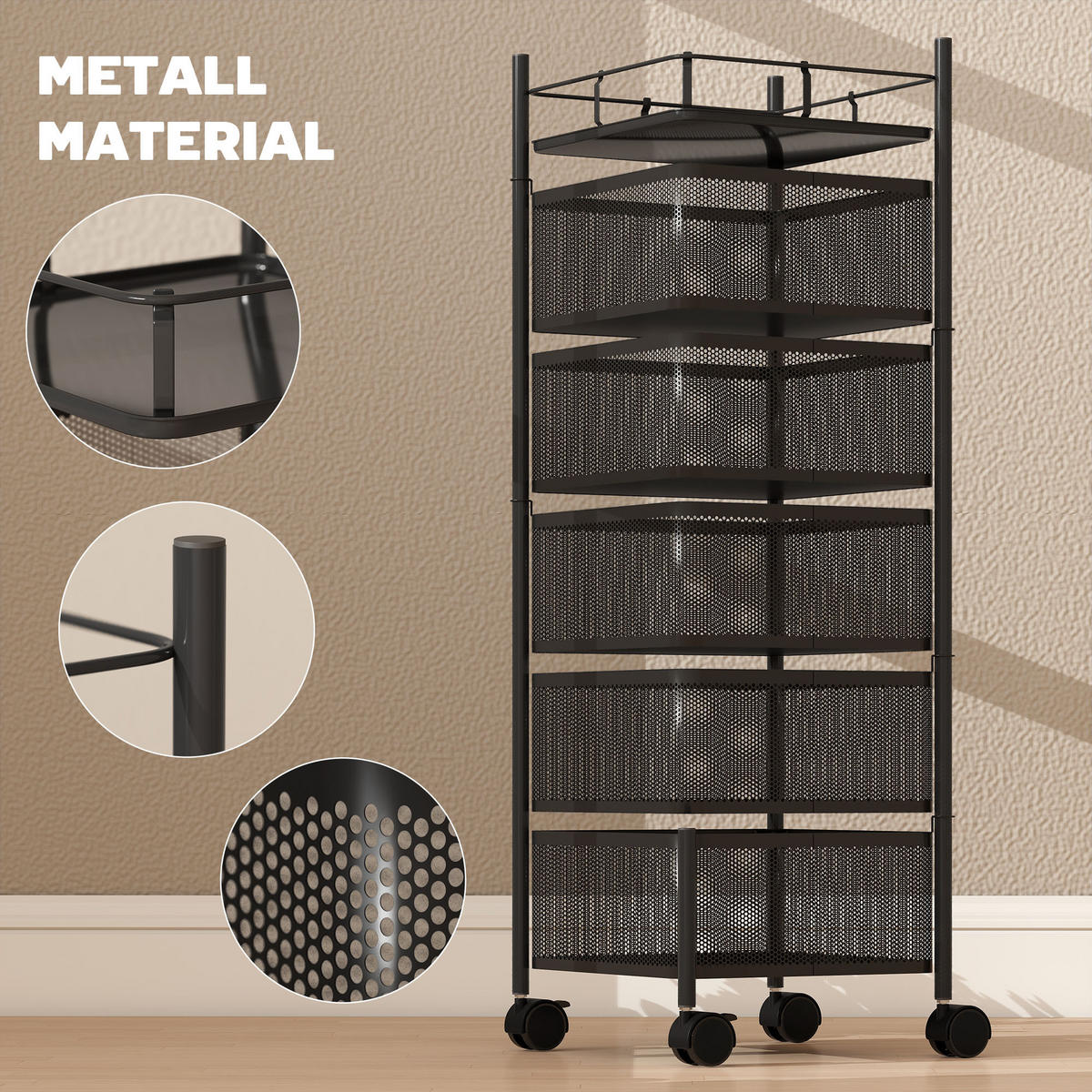 KÜCHENWAGEN Metall Schwarz - Schwarz, Metall (27.5/92.5/27.5cm) - HOMCOM