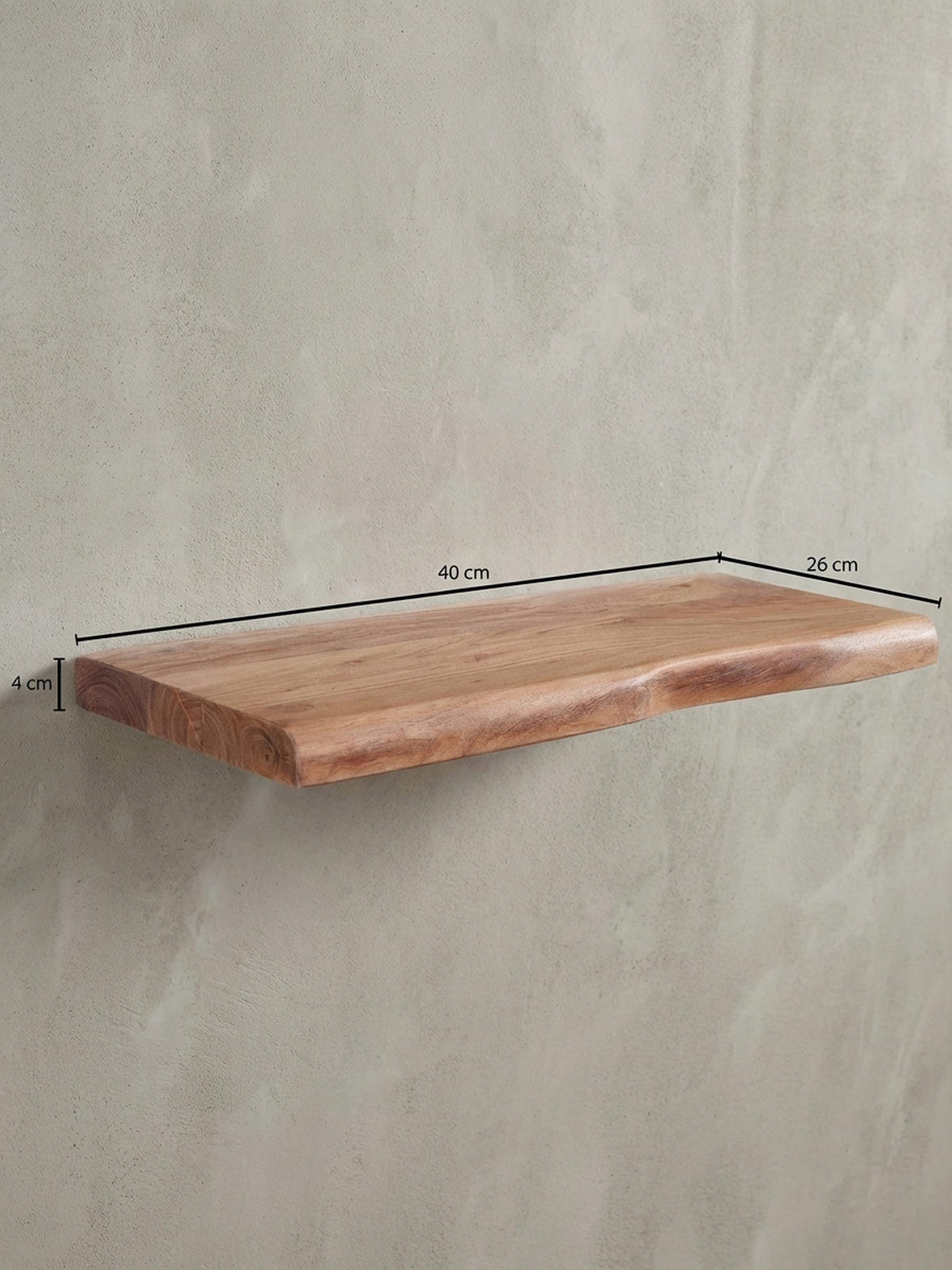 WANDREGAL Akazienholz Baumkante Rustikal, Beige 40x26x4 cm - Beige, Holz (40/4/26cm) - KADIMA DESIGN