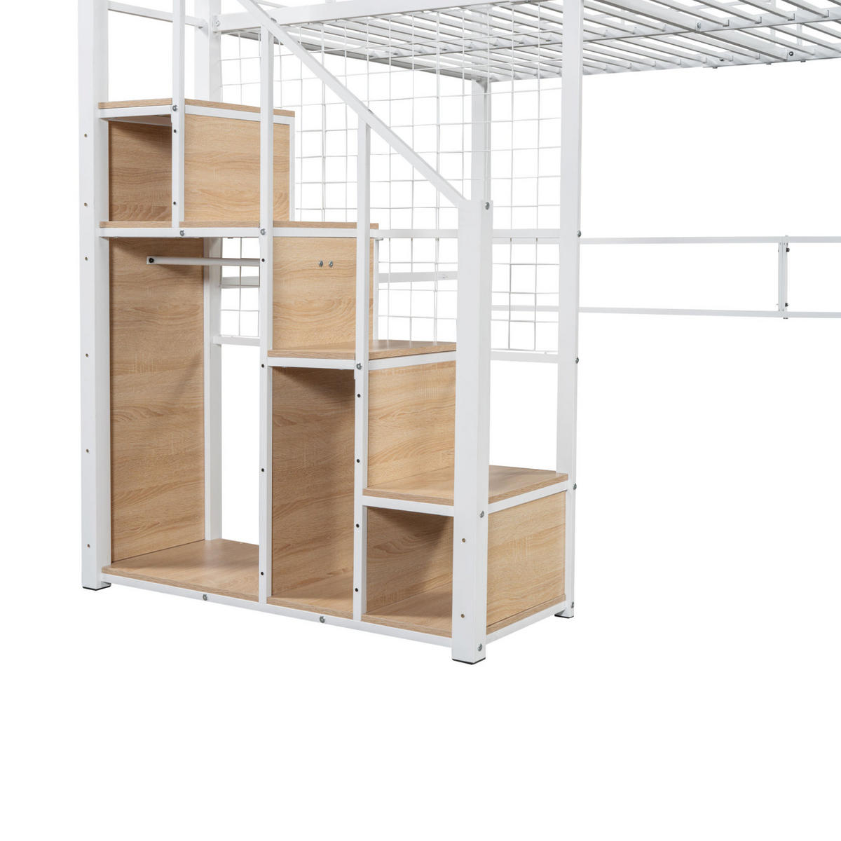 HOCHBETT 140/200 cm in Weiß – mit Stauraum, Treppe und Rausfallschutz - Weiß, Metall (140/200cm) - BEAOK