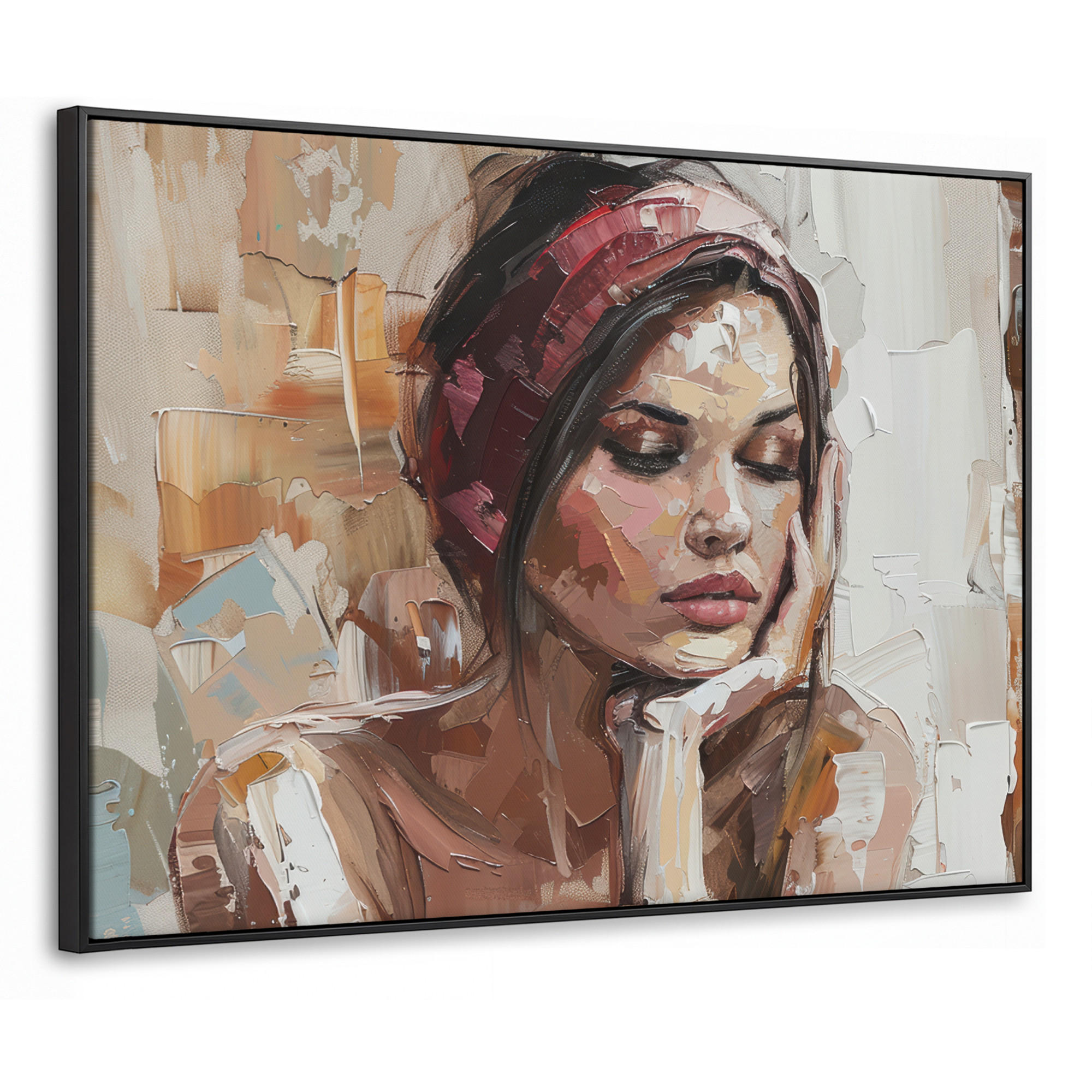 LEINWAND Bilder mit Rahmen - Frau - Lackierung - Porträt - Modern - 100x70 - Altrosa, Textil (100/70cm) - MuchoWow