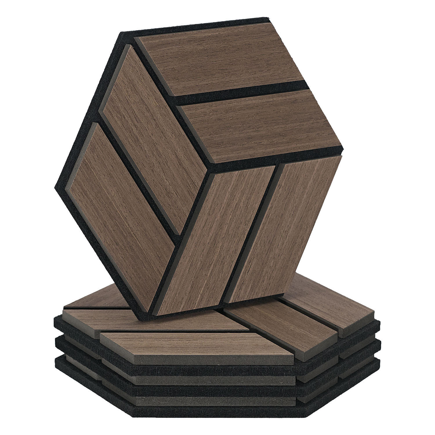 AKUSTIKPANEEL Hexagon Braun 4 Stück - Braun, Holz (30/26/2cm) - Homestyle4u