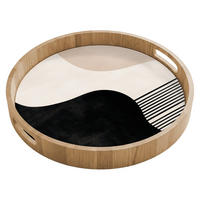 SERVÍROVACÍ PODNOS Abstraktní - Japonské - Béžové - Moderní 40x40 cm - černá, dřevo (40/5/5cm) - OnlyWow