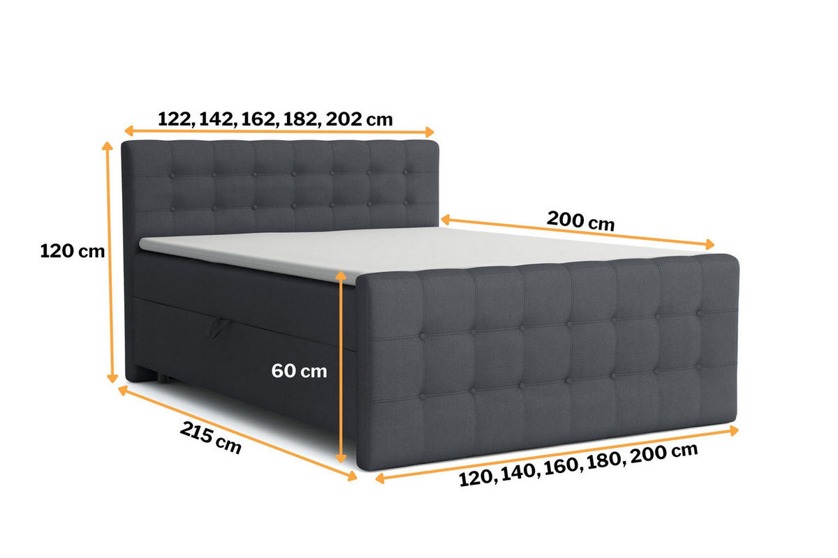 BOXBETT REEL 160/200 in Velours Dunkelgrau H4 - Dunkelgrau, Holz/Holzwerkstoff (160/200cm) - Deine Möbel 24