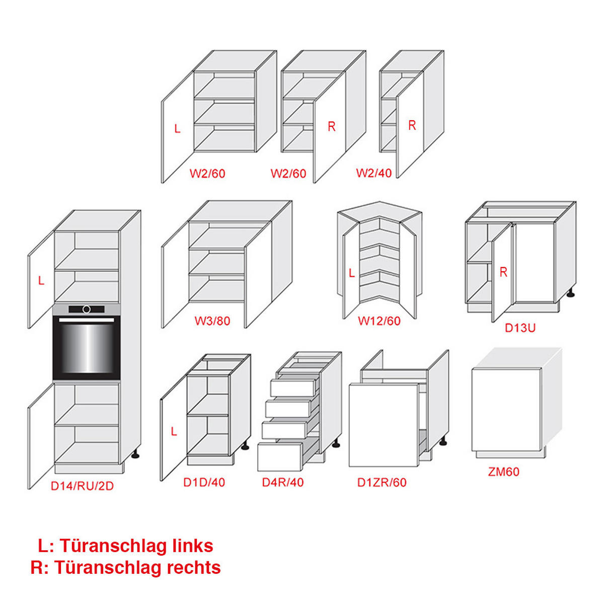 WINKELKÜCHE Napoli weiß matt / RAL 7012 basaltgrau (K5) 228/ 205 / 207cm 11-teilig - Weiß/Grau, Holzwerkstoff (232/207/205cm) - Feldmann-Wohnen