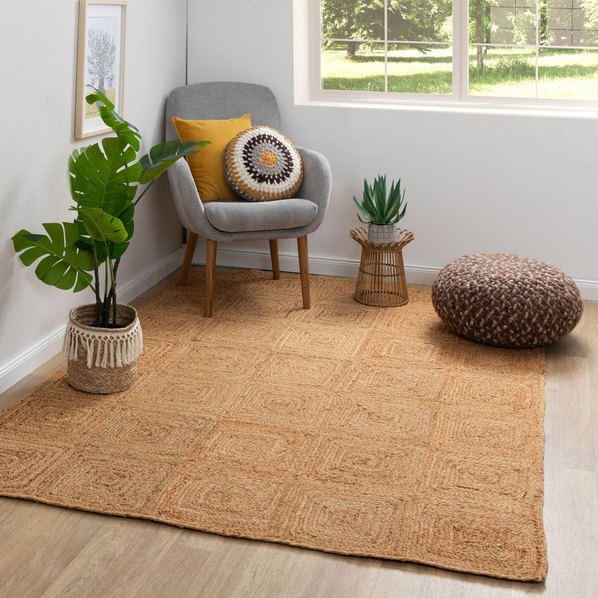 FLACHGEWEBETEPPICH 200/240 cm Goa Quadrate - Naturfarben, Naturmaterialien (200/240cm) - Steffensmeier