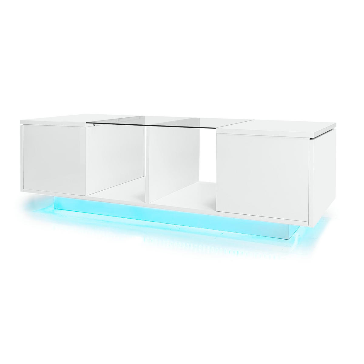 COUCHTISCH 120/50/38,5 cm in Weiß mit LED-Beleuchtung und seitlichem Stauraum - Weiß, Holzwerkstoff (120/50/38.5cm) - Flora Grace
