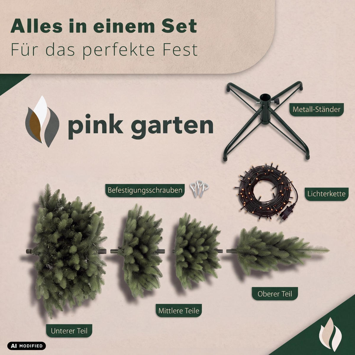 KÜNSTLICHER WEIHNACHTSBAUM OREGON mit Metallständer Höhe 360 cm - Grün, Kunststoff (205/360/205cm) - pink garten