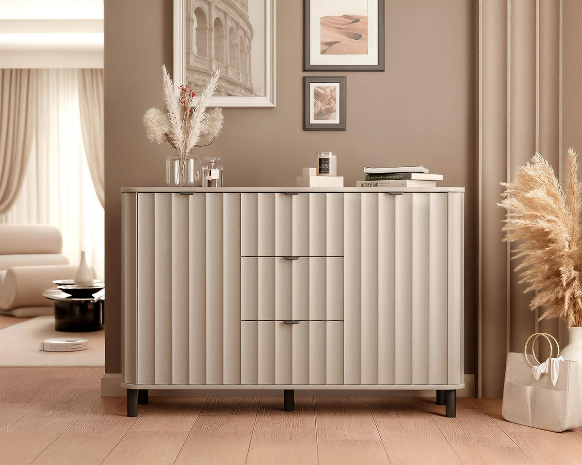 KOMMODE VITA 137 cm, Schublade(n) Lehmgrau - Schwarz/Grau, Holzwerkstoff/Metall (137.2/91/40.5cm) - Idohome