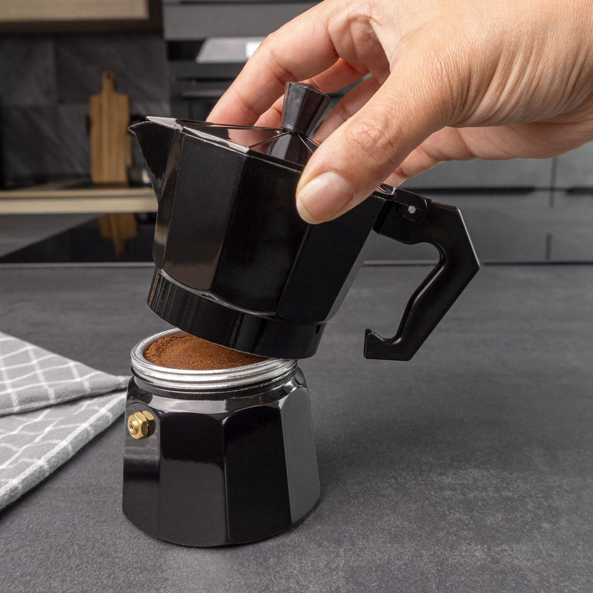 ESPRESSOKOCHER Aluminium 3 Tassen Mokka-Kanne - Schwarz, Metall (8.5/10/16cm) - Intirilife