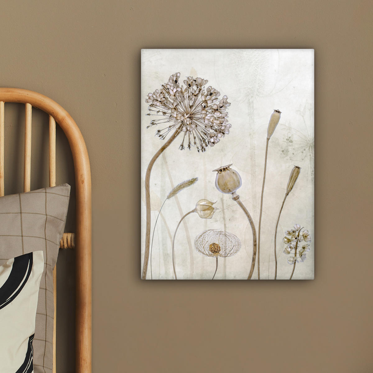 LEINWANDBILD Blumen - Aquarell - Stilleben - Braun - Vintage 30x40 cm - Beige, Textil (30/40cm) - MuchoWow