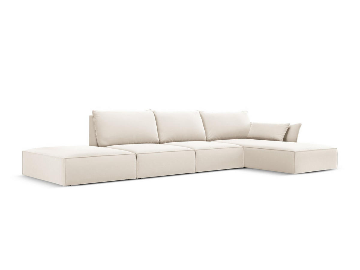 ECKSOFA rechts Kaelle aus Samt leichtes beige 5 Sitzplätze - Creme, Textil (171/364cm) - Micadoni