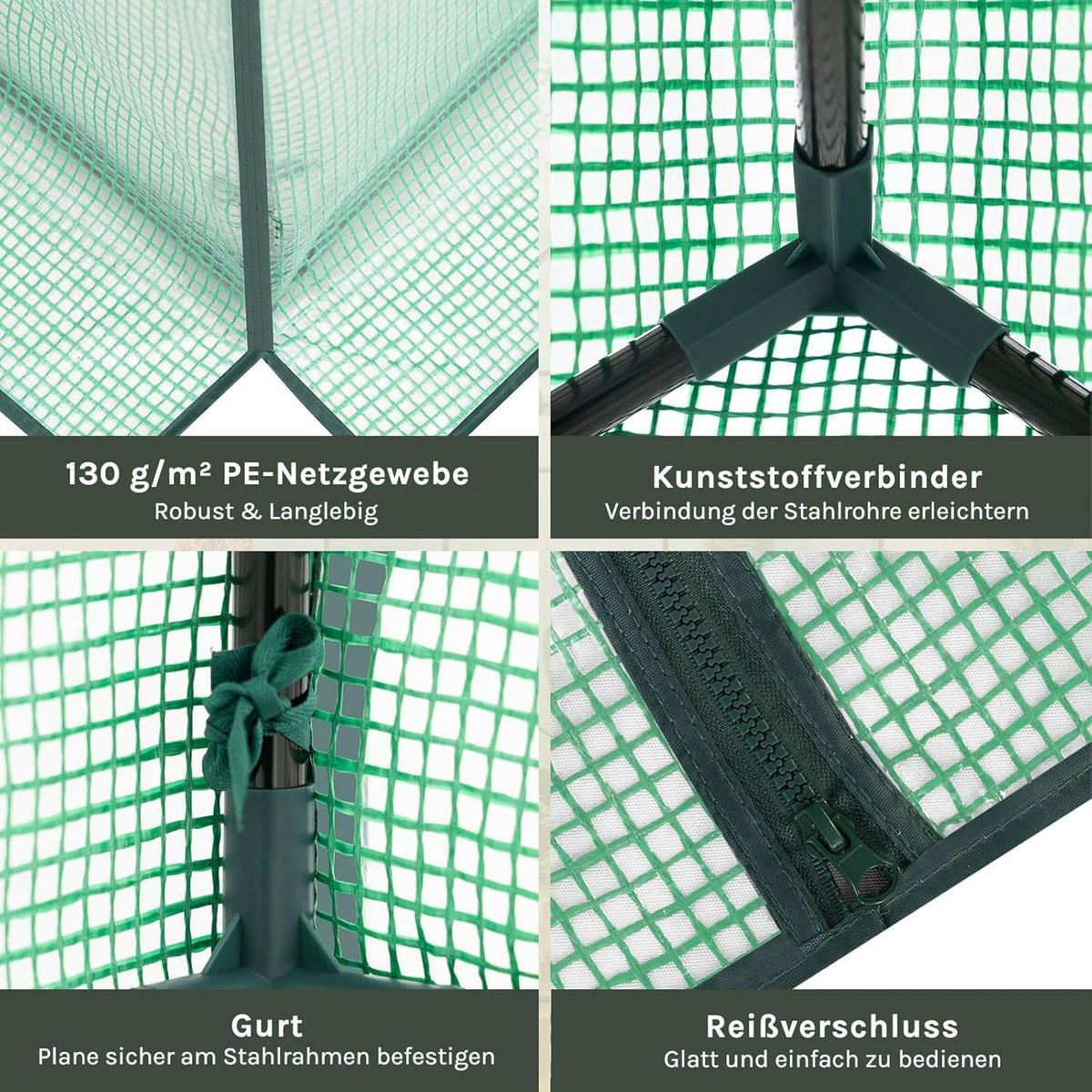 FOLIENGEWÄCHSHAUS, Metallgestell, 143 x 195 x 73 cm, Weiß - Grün, Textil/Metall (143/195/73cm) - Woltu