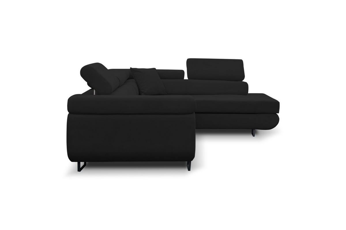 ECKSOFA Jerry in L-Form mit Schlaffunktion und Bettkasten, Farbe: Schwarz, Veloursstoff, Ottomane Rechts - Schwarz, Textil (275/202cm) - VENASI MÖBEL