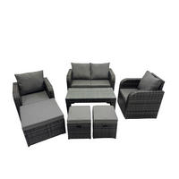 GARTENSOFA SET mit COUCHTISCH Polyrattan 7-Sitzer - Dunkelgrau/Grau, Glas/Kunststoff - Fimous