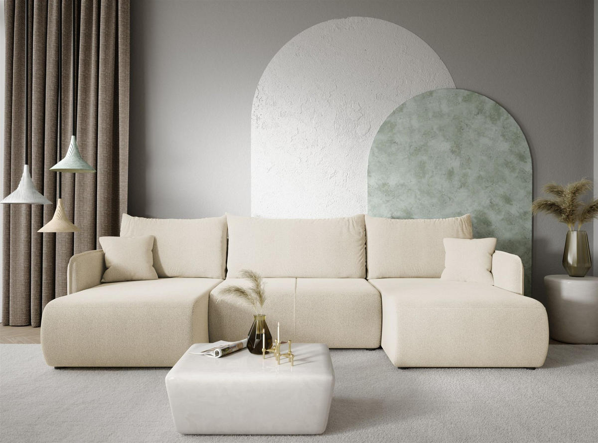 WOHNLANDSCHAFT Calgary - Creme, Holzwerkstoff/Textil (290/86/148cm) - Fun Möbel