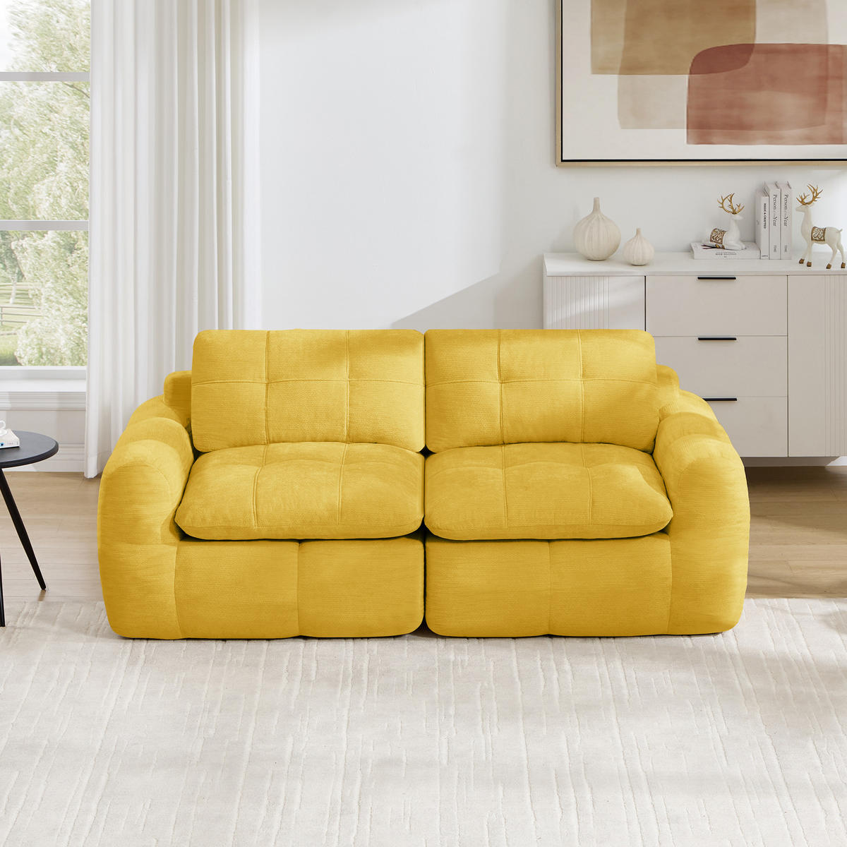 2-SITZER-SOFA DE-34464 quadratische Tuftung und 32D-Schaum Gelb - Gelb, Textil (97/68/194cm) - ComfortXL