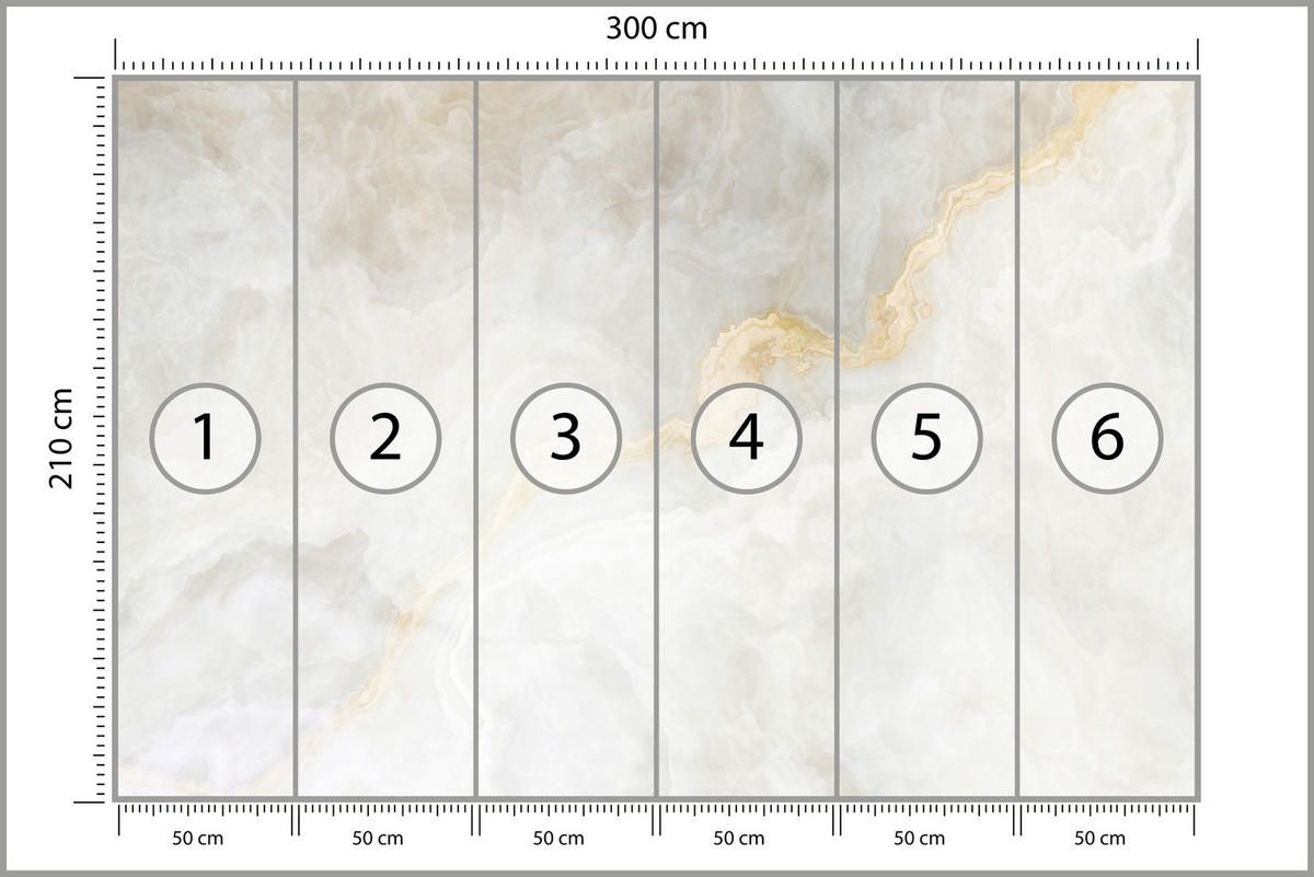 FOTOTAPETE für Wohnzimmer Zarter Marmor Goldakzente 300x210 - Beige/Goldfarben, Papier (300/210cm) - Muralo