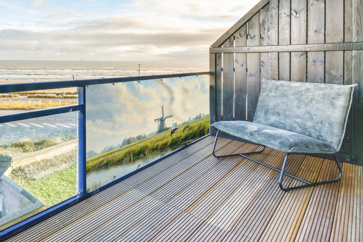 BALKON-SICHTSCHUTZ Kühe - Windmühle - Wiese - Blau - Grün, Kunststoff (200/90cm) - MuchoWow