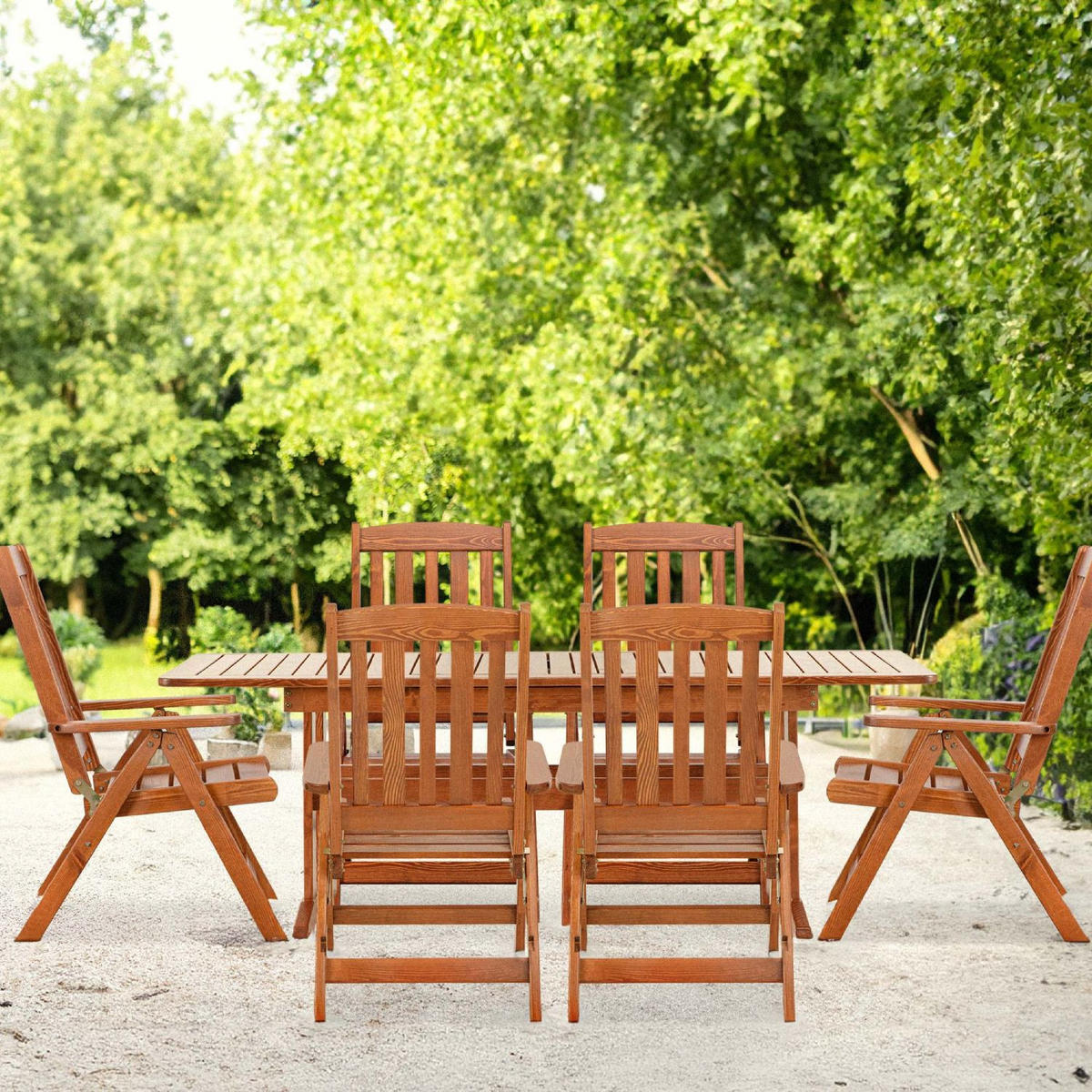 GARTENMÖBEL-SET ALCES für 6 Personen aus massivem Kiefernholz, braun - Braun, Holz - KONSIMO®