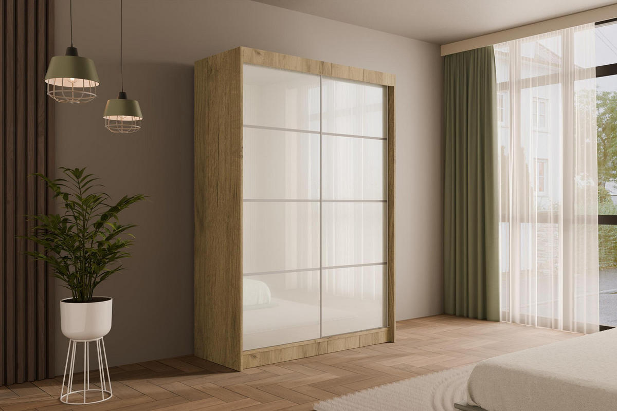 KLEIDERSCHRANK PEKA III - 120 cm - Braun|Weiß - Braun/Weiß, Holzwerkstoff (120/215/61cm) - ALTDECOR