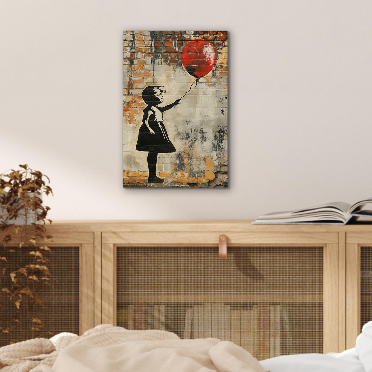 KOVOVÝ OBRAZ Graffiti - Banksy - Dievča - Street art 20x30 cm - piesková, kov (20/30cm) - MuchoWow
