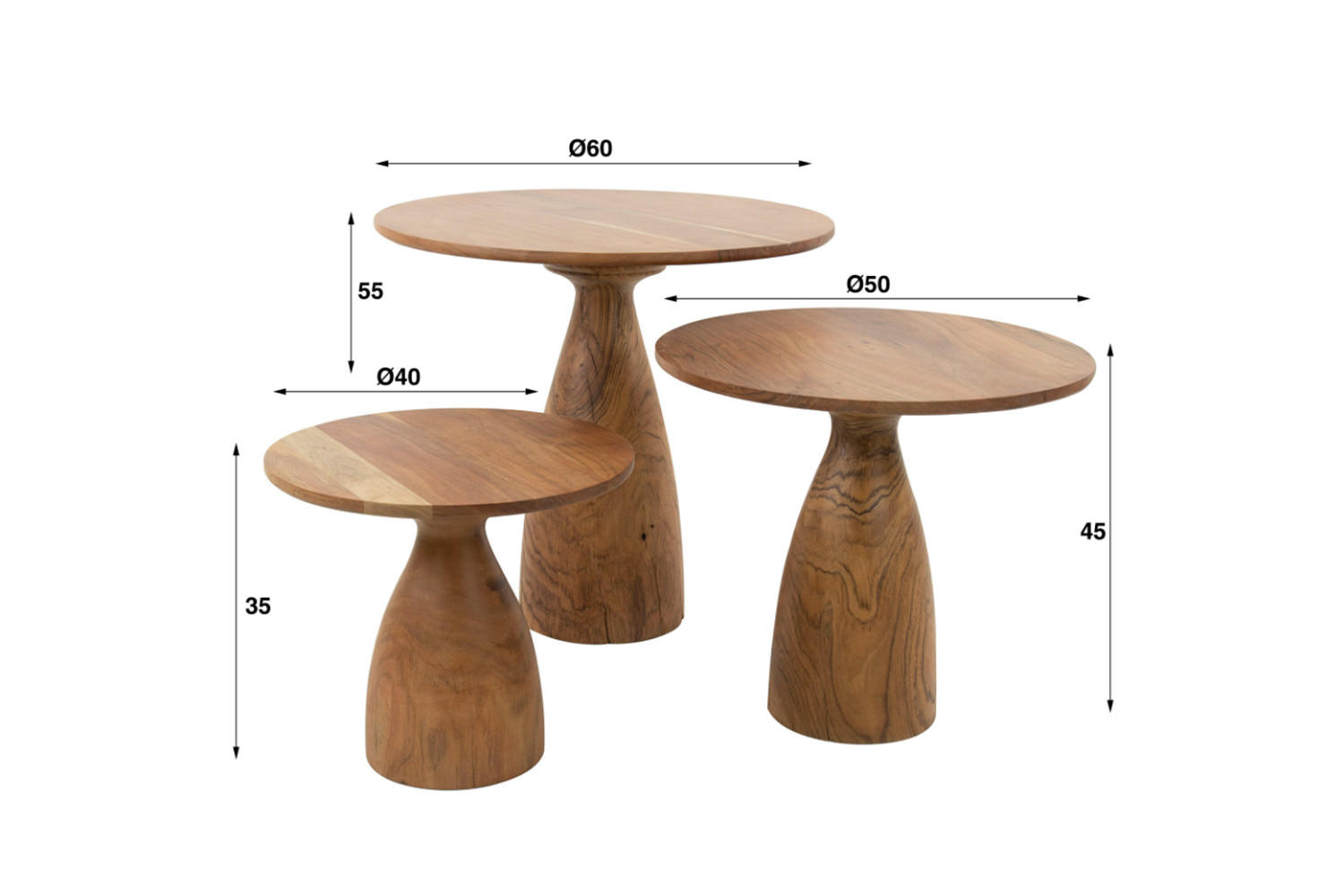 COUCHTISCH-SET CECILIA Braun Akazie - Braun, Akazienholz/Holz (60/60/55cm) - KAWOLA