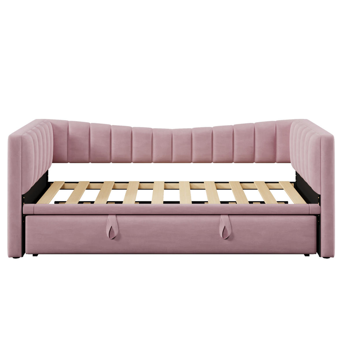 TAGESBETT 90/200 cm mit ausziehbarem Rollbett, Samtbezug und MDF-Gestell, Rosa - Rosa, Textil (180/200cm) - Redom