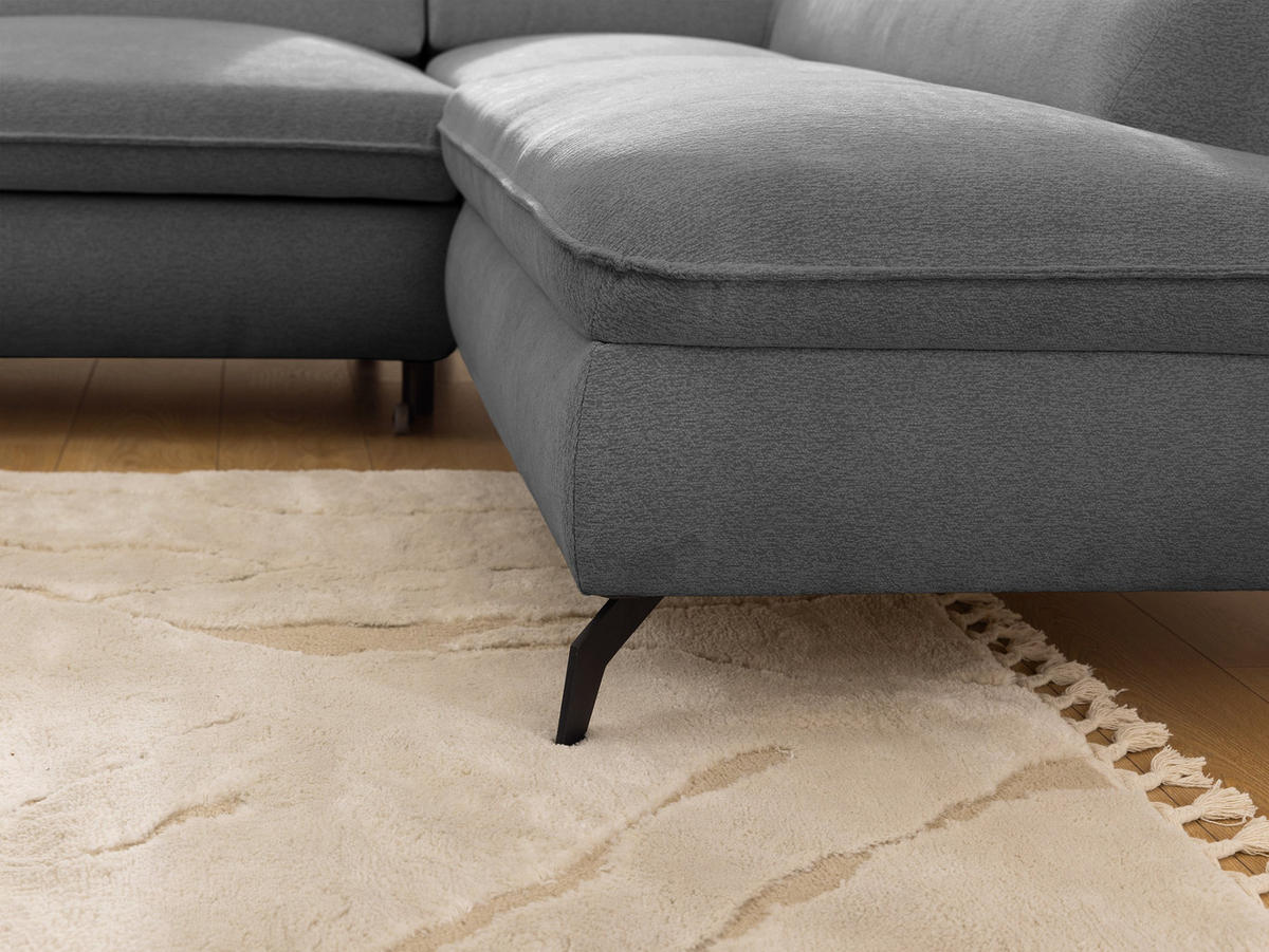 ECKSOFA mit Schlaffunktion und Bettkasten Bonnie aus Grau Chenille-Stoff mit verstellbaren Kopfstützen und Armlehne - Ottomane rechts - Schwarz/Grau, Holz/Textil (275/210cm) - S-Style Möbel